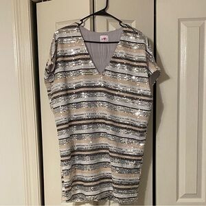 Buddy Love Silver and Black Sequin V-Neck Blouse